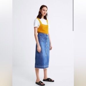 Denim Button-Front Midi Skirt